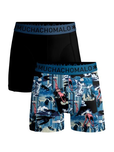 MUCHACHOMALO 2 pack boxershorts Waterfalls-Solid Blck Boys